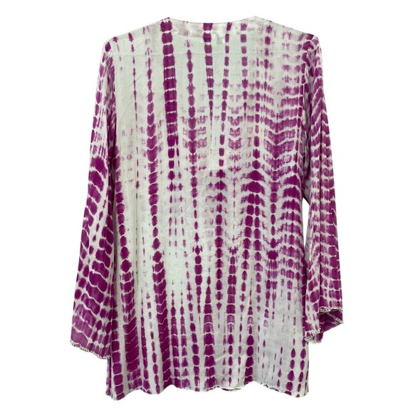 Baik Baik Honolulu Tunic Top Size Small Beaded V Neck Long Sleeve Tie Dye Boho - Picture 2 of 8